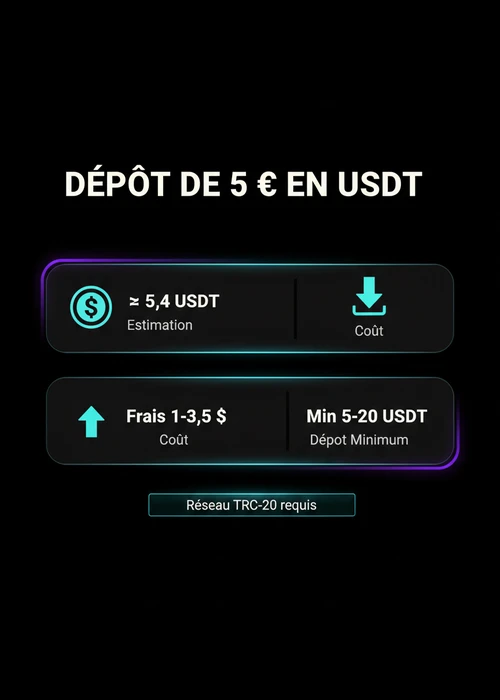 Pile de pièces USDT avec un symbole euro, représentant un dépôt minimum de 5 euros dans un casino crypto